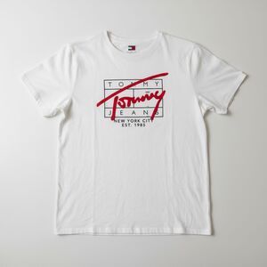 Tommy Jeans Men L Graphic T-Shirt White Red Tommy Script New with Tags